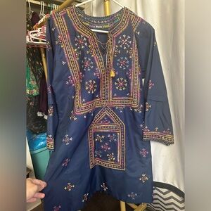 Embroidered Navy Tunic Dress
